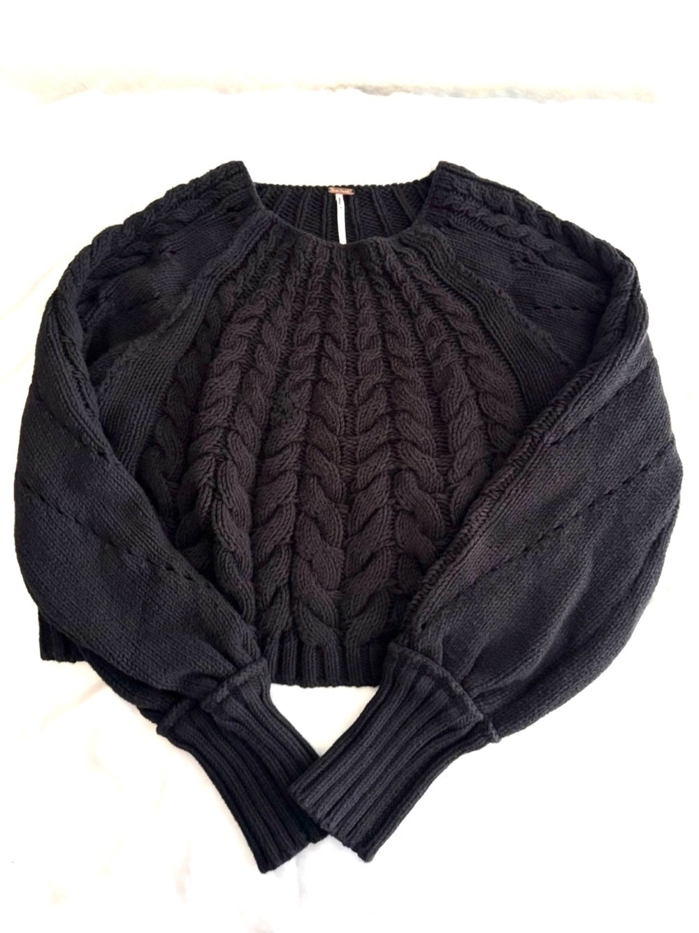 Free People Sandre Cable Stitch Pullover Sweater Black Size Medium M